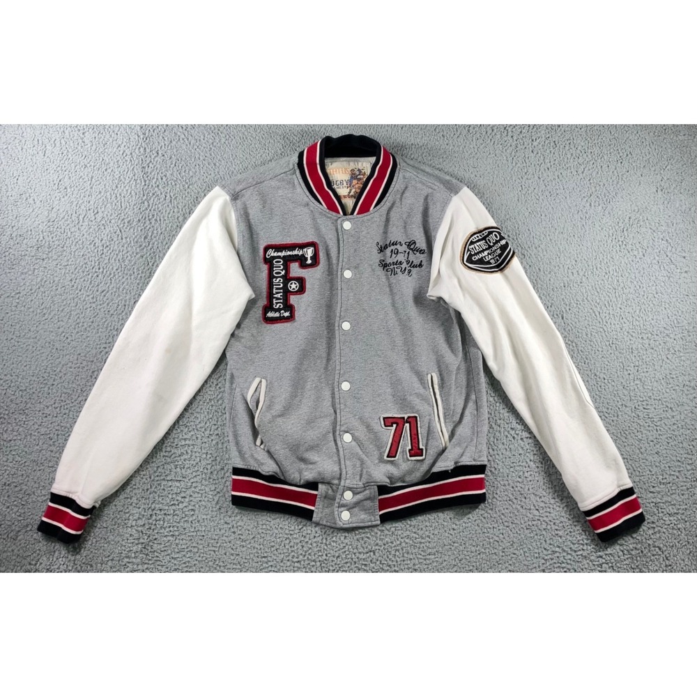 Status‎ Quo Varsity Jacket Men XL Gray Rugby Letterman Patch Retro Sporty Jock